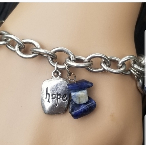 CHICOS SILVERTONED INSPIRATION CHARM & NATURAL GEMSTONE CHARMED CHAIN BRACELET - Picture 2 of 5